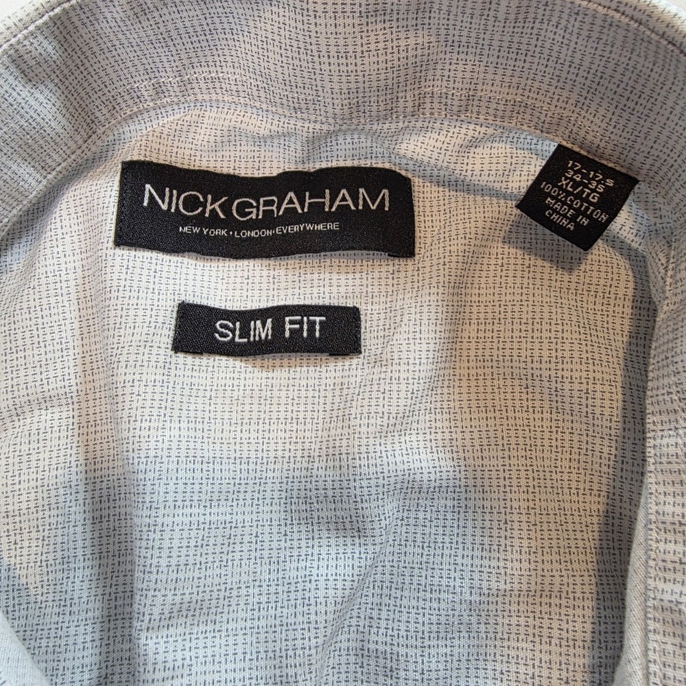 NICK GRAHAM GRAY XL 17-17.5 34/35 SLIM FIT BUTTON SHIRT MENS